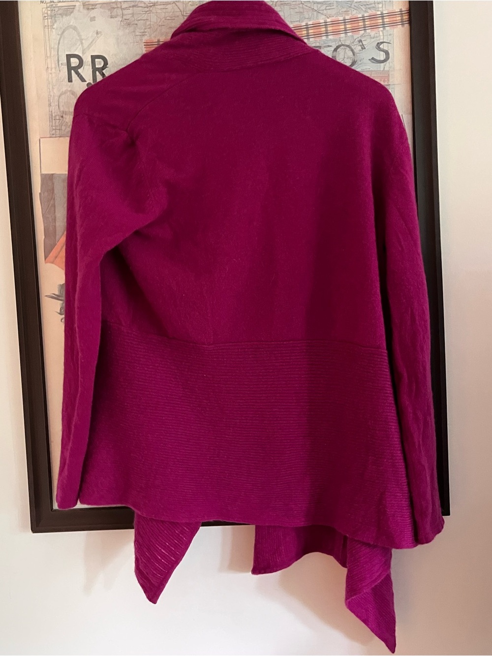 Fuschia 100% Cashmere Rino Rossi Asymmetrical Lagenlook Open Cardigan Cape OS - Picture 3 of 6